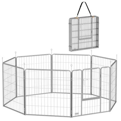 PawHut - Enclos chien 8 panneaux modulable pliable porte verrouillable-gris