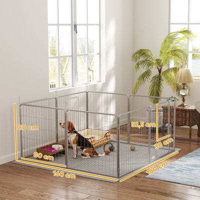 PawHut - Enclos chien 8 panneaux modulable pliable porte verrouillable-gris