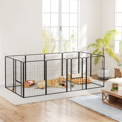 PawHut - Enclos Modulable Pliable 12 Panneaux Porte Verrouillable - Noir