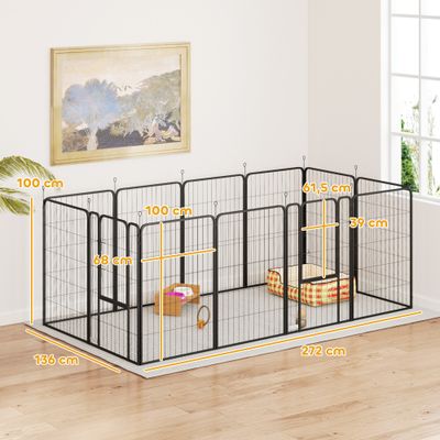 PawHut - Enclos Modulable Pliable 12 Panneaux Porte Verrouillable - Noir