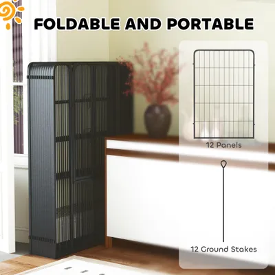 PawHut - Enclos Modulable Pliable 12 Panneaux Porte Verrouillable - Noir