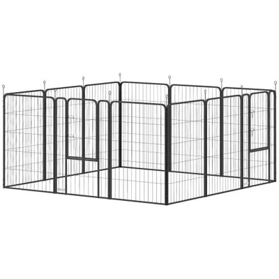 PawHut - Enclos Modulable Pliable 12 Panneaux Porte Verrouillable - Noir