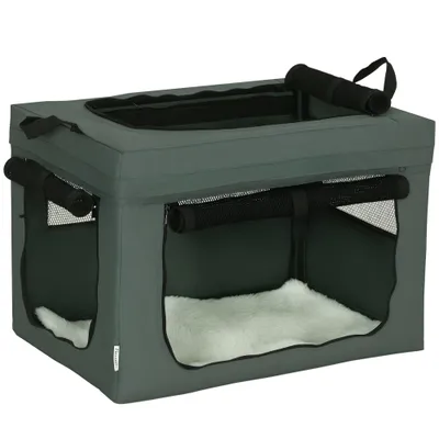 PawHut - Sac Transport Pliable 2 Poignées 3 Portes H.42cm - gris