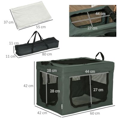 PawHut - Sac Transport Pliable 2 Poignées 3 Portes H.42cm - gris