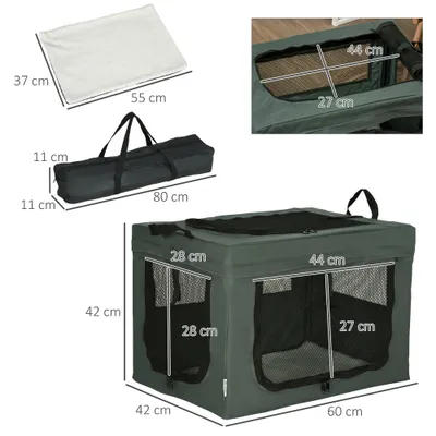 PawHut - Sac Transport Pliable 2 Poignées 3 Portes H.42cm - gris