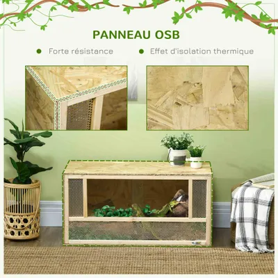 PawHut - Terrarium-2 portes couliss. verre trempé parois maillées - naturel