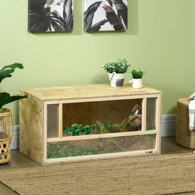 PawHut - Terrarium-2 portes couliss. verre trempé parois maillées - naturel