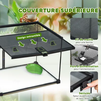 PawHut - Terrarium avec couvercle verrouillable et accessoires - noir PawHut - Terrarium avec couvercle verrouillable et accessoires - noir