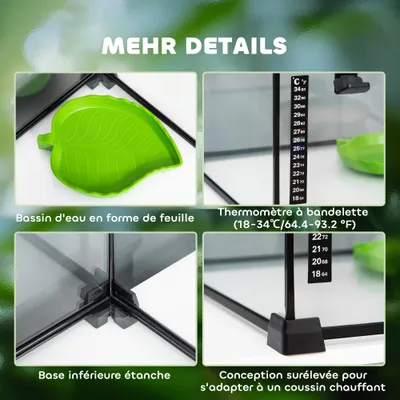 PawHut - Terrarium avec couvercle verrouillable et accessoires - noir PawHut - Terrarium avec couvercle verrouillable et accessoires - noir