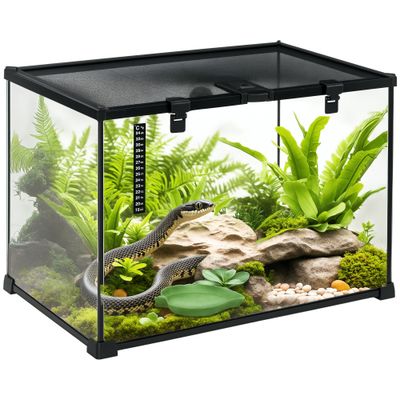PawHut - Terrarium avec couvercle verrouillable et accessoires - noir