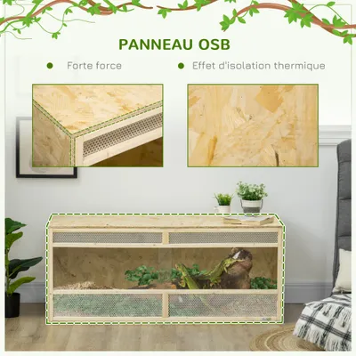 PawHut - Terrarium 2 portes couliss. verre trempé parois maillées - naturel
