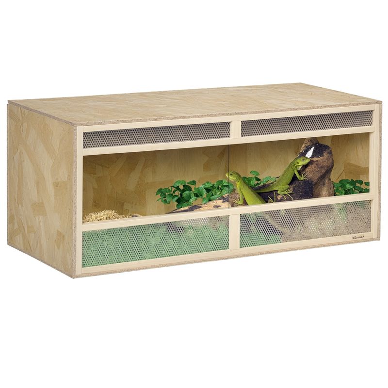 PawHut - Terrarium 2 portes couliss. verre trempé parois maillées - naturel