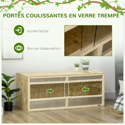 PawHut - Terrarium 2 portes couliss. verre trempé parois maillées - naturel