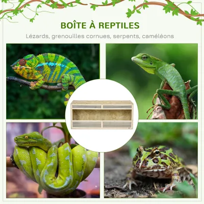 PawHut - Terrarium 2 portes couliss. verre trempé parois maillées - naturel