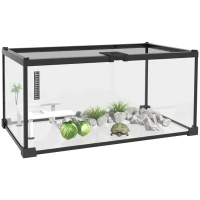 PawHut - Terrarium en verre - Couvercle coulissant verrouillable - noir