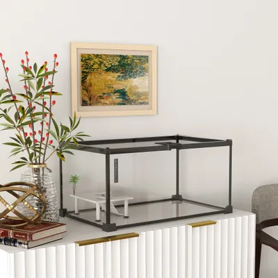 PawHut - Terrarium en verre - Couvercle coulissant verrouillable - noir