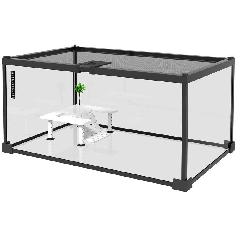 PawHut - Terrarium en verre - Couvercle coulissant verrouillable - noir