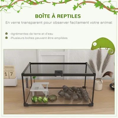 PawHut - Terrarium en verre - Couvercle coulissant verrouillable - noir