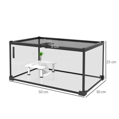 PawHut - Terrarium en verre - Couvercle coulissant verrouillable - noir