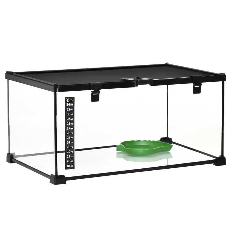 PawHut - Terrarium verre - couv. coulissant, distr. eau, thermomètre - noir