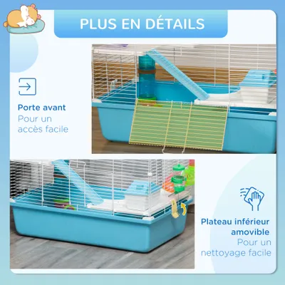 PawHut - Cage à hamsters 3 niveaux- H.47cm - bleu blanc