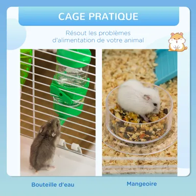 PawHut - Cage à hamsters 3 niveaux- H.47cm - bleu blanc