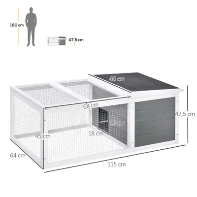PawHut - Clapier porte double toit ouvrant grillage bois - gris blanc