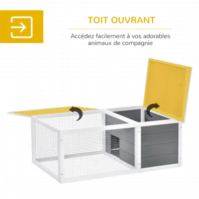 PawHut - Clapier porte double toit ouvrant grillage bois - gris blanc