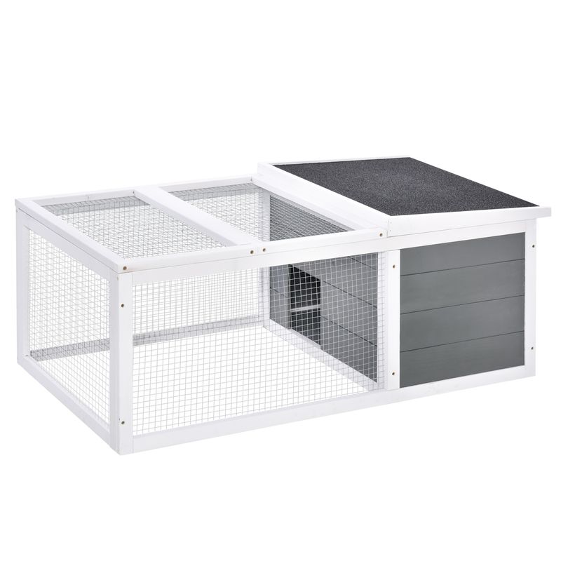 PawHut - Clapier porte double toit ouvrant grillage bois - gris blanc