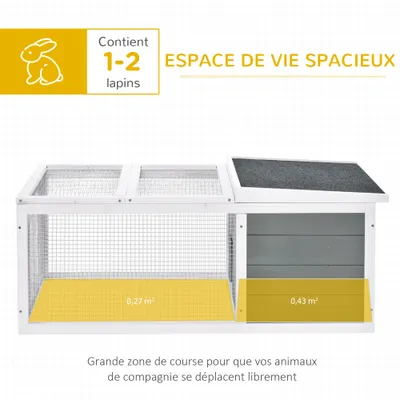 PawHut - Clapier porte double toit ouvrant grillage bois - gris blanc