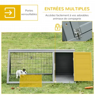 PawHut - Clapier triangulaire double porte extérieur H.52,5cm-gris