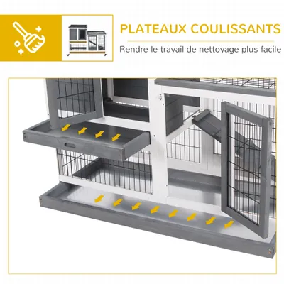 PawHut - Clapier à Lapin sur Roulettes  - gris blanc