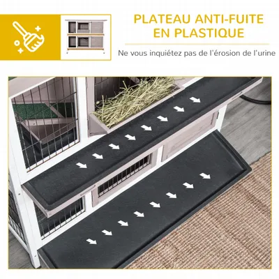 PawHut - Cage à Lapin Toit Ouvrant Trappe Amov 4 Portes Verr - Gris Blanc