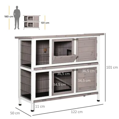 PawHut - Cage à Lapin Toit Ouvrant Trappe Amov 4 Portes Verr - Gris Blanc