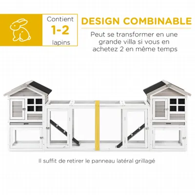 PawHut - Clapier cottage niche haute rampe enclos - blanc gris