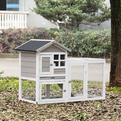 PawHut - Clapier cottage niche haute rampe enclos - blanc gris