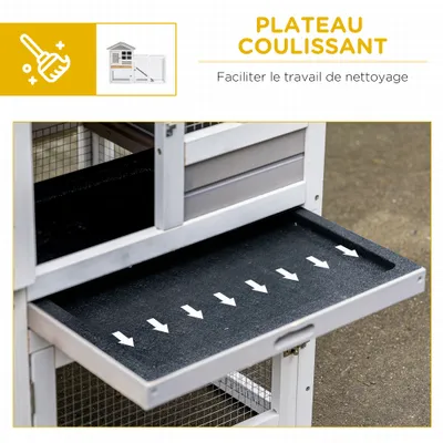 PawHut - Clapier cottage niche haute rampe enclos - blanc gris