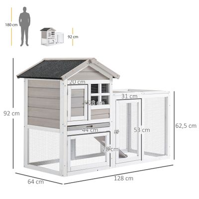 PawHut - Clapier cottage niche haute rampe enclos - blanc gris