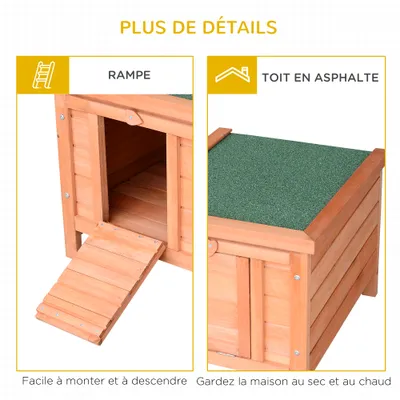 PawHut - Clapier Porte Rampe Verrouillable Toit Ouvrant Bitumé - orange