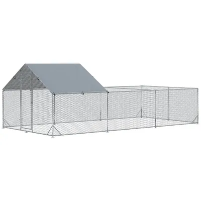 PawHut -  Enclos poulailler chenil 18m² espace H.195 cm - gris