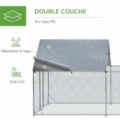 PawHut -  Enclos poulailler chenil 18m² espace H.195 cm - gris