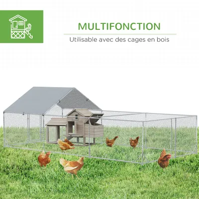 PawHut -  Enclos poulailler chenil 18m² espace H.195 cm - gris