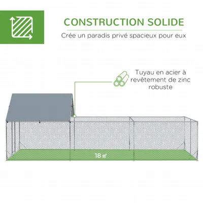 PawHut -  Enclos poulailler chenil 18m² espace H.195 cm - gris