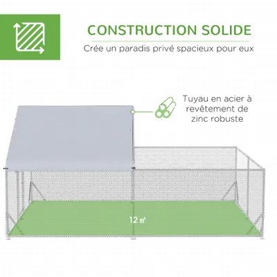PawHut - Enclos Poulailler Chenil Acier Galvanisé avec Toit H.195 cm - gris