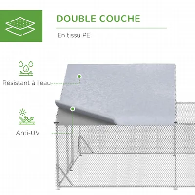 PawHut - Enclos Poulailler Chenil Acier Galvanisé avec Toit H.195 cm - gris
