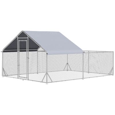 PawHut - Enclos Poulailler Chenil Acier Galvanisé avec Toit H.195 cm - gris