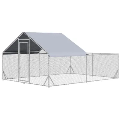 PawHut - Enclos Poulailler Chenil Acier Galvanisé avec Toit H.195 cm - gris