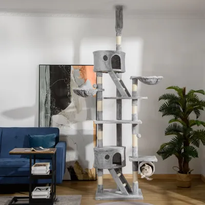 PawHut - Arbre à chat XXL réglable multi-équipement H.240-260cm - gris PawHut - Arbre à chat XXL réglable multi-équipement H.240-260cm - gris