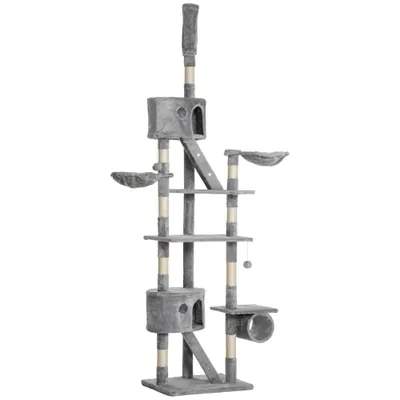 PawHut - Arbre à chat XXL réglable multi-équipement H.240-260cm - gris