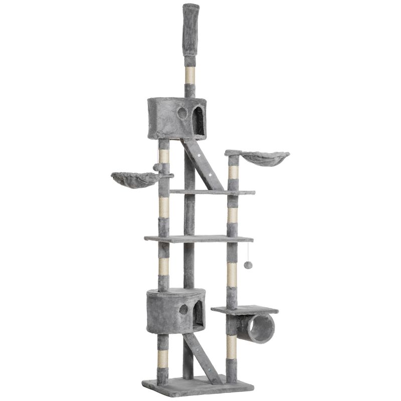 PawHut - Arbre à chat XXL réglable multi-équipement H.240-260cm - gris